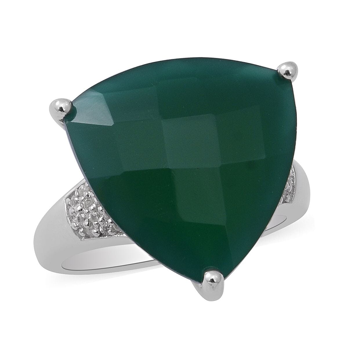 Verde Onyx and White Zircon Ring in Platinum Over Sterling Silver (Size 10.0) 15.90 ctw