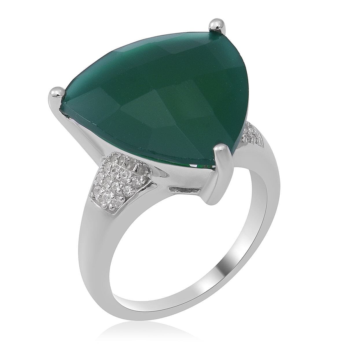 Verde Onyx and White Zircon Ring in Platinum Over Sterling Silver (Size 10.0) 15.90 ctw