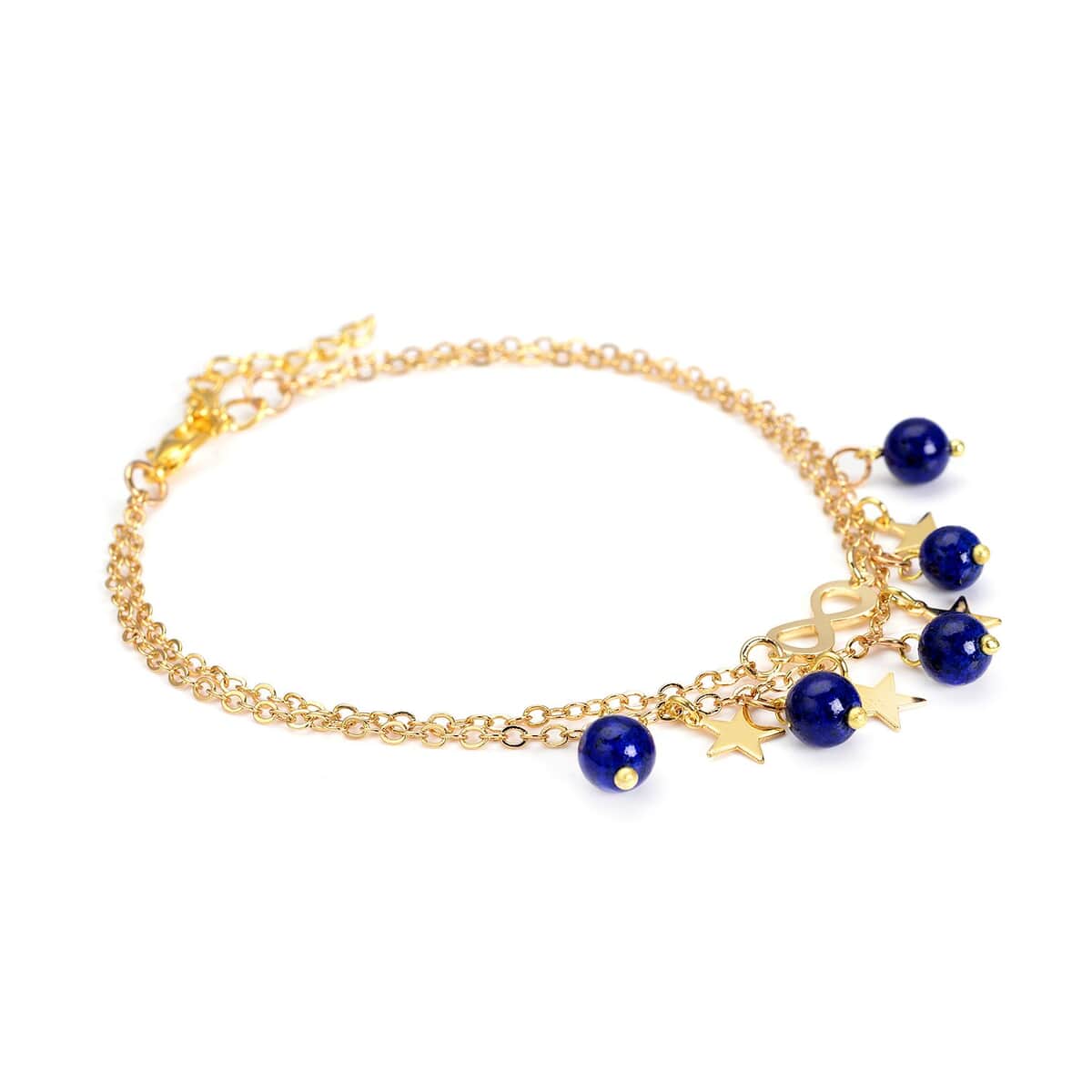 Lapis Lazuli Dual Row Anklet with Star Charm in Goldtone (8-11In) 10.00 ctw image number 2