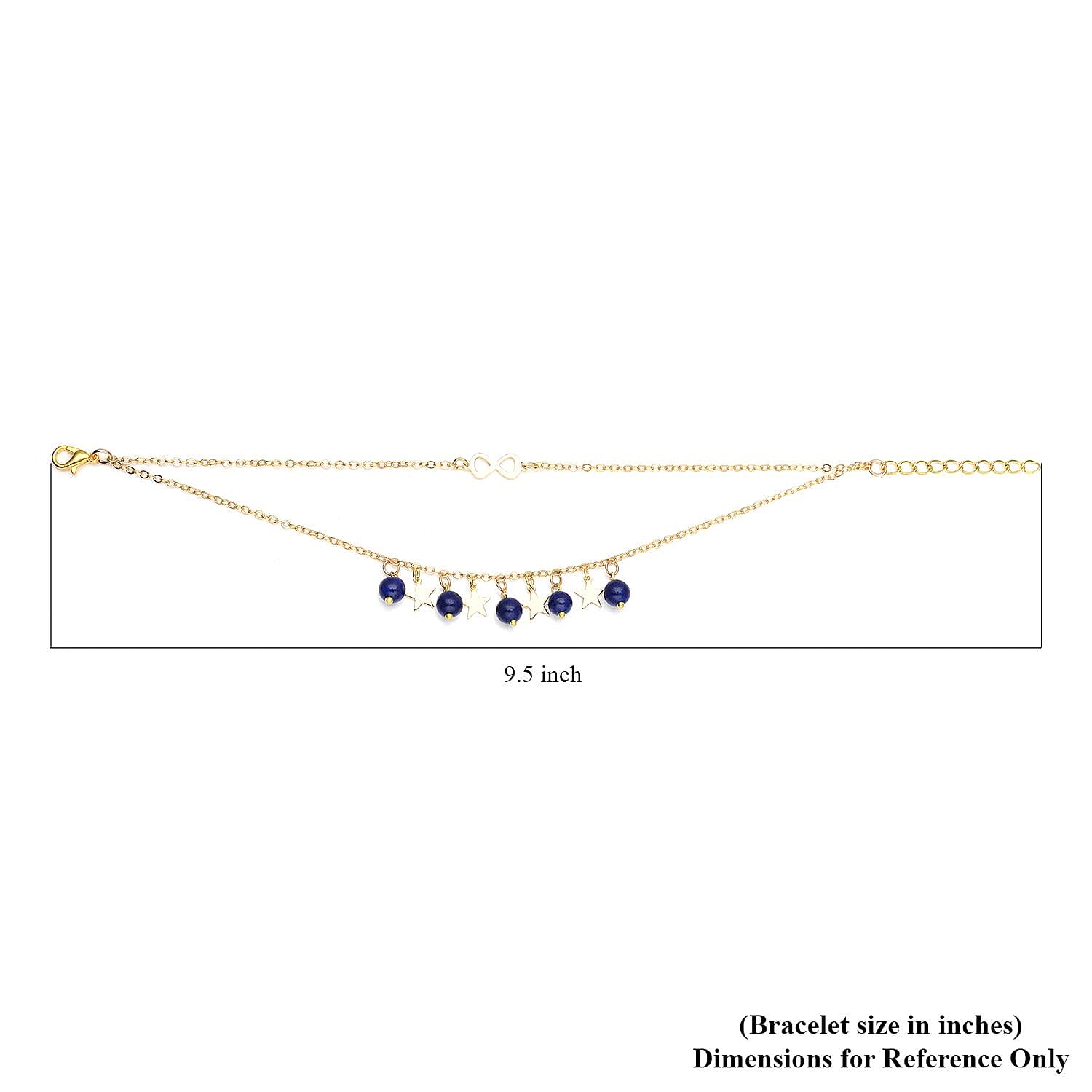 Lapis Lazuli Dual Row Anklet with Star Charm in Goldtone (8-11In) 10.00 ctw