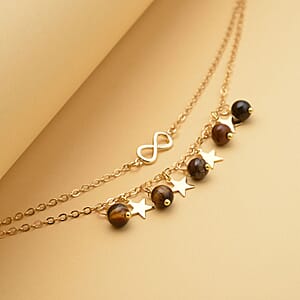 Yellow Tiger's Eye 10.00 ctw Dual Row Anklet with Star Charm in Goldtone (8-11In)