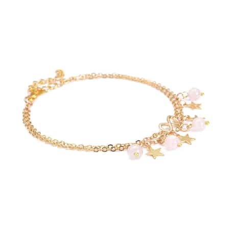 Galilea Rose Quartz Dual Row Anklet with Star Charm in Goldtone (8-11In) 10.00 ctw image number 2