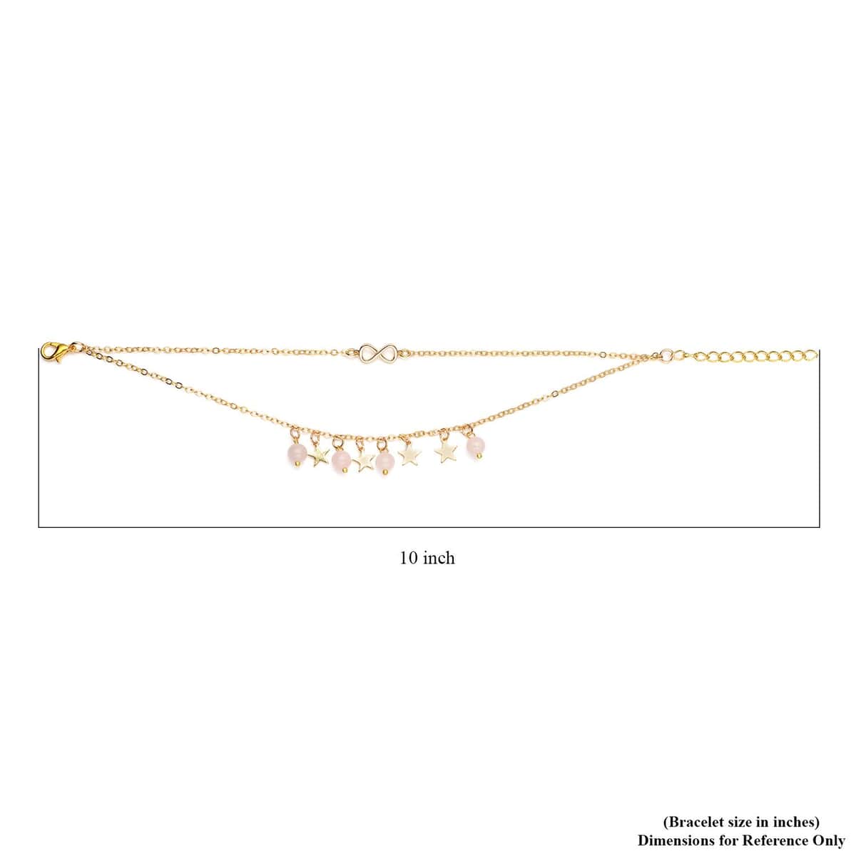 Galilea Rose Quartz Dual Row Anklet with Star Charm in Goldtone (8-11In) 10.00 ctw image number 4