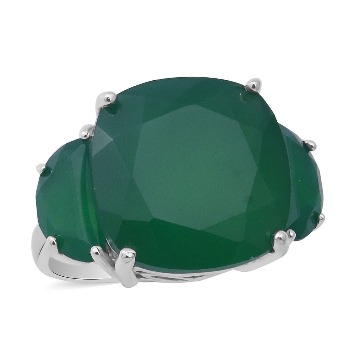 Verde Onyx 3 Stone Ring in Platinum Over Sterling Silver (Size 10.0) 11.90 ctw