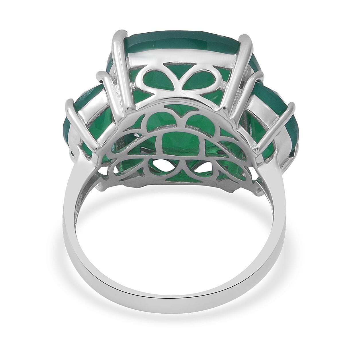 Verde Onyx 3 Stone Ring in Platinum Over Sterling Silver (Size 10.0) 11.90 ctw