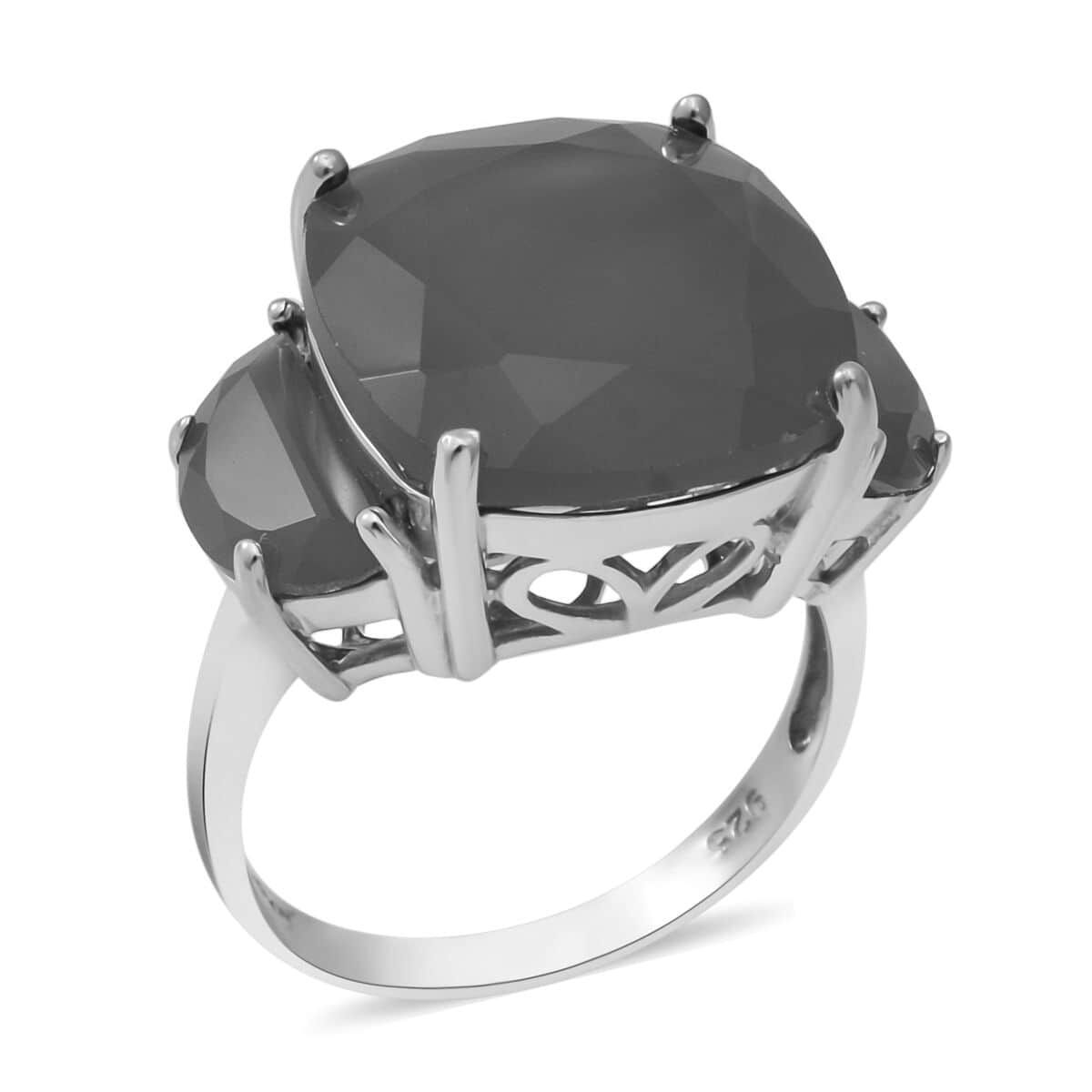 Verde Onyx 3 Stone Ring in Platinum Over Sterling Silver (Size 7.0) 11.90 ctw image number 2