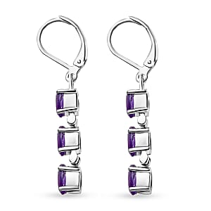 Amethyst Lever Back Earrings in Stainless Steel 2.65 ctw