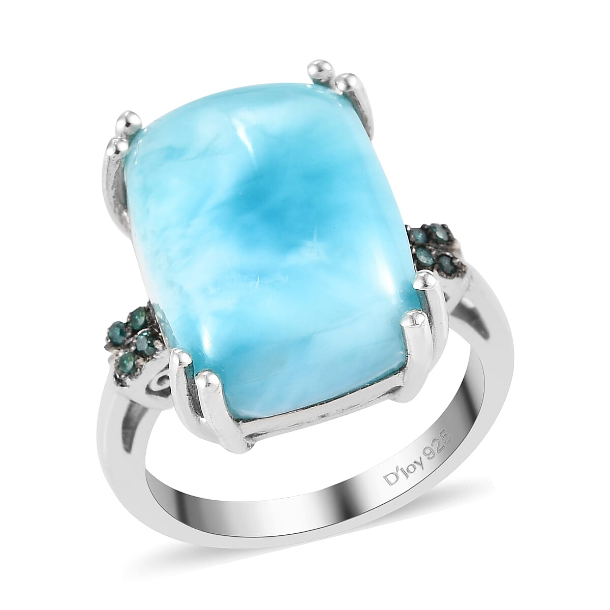 Buy Larimar and Blue Diamond Ring in Platinum Over Sterling Silver