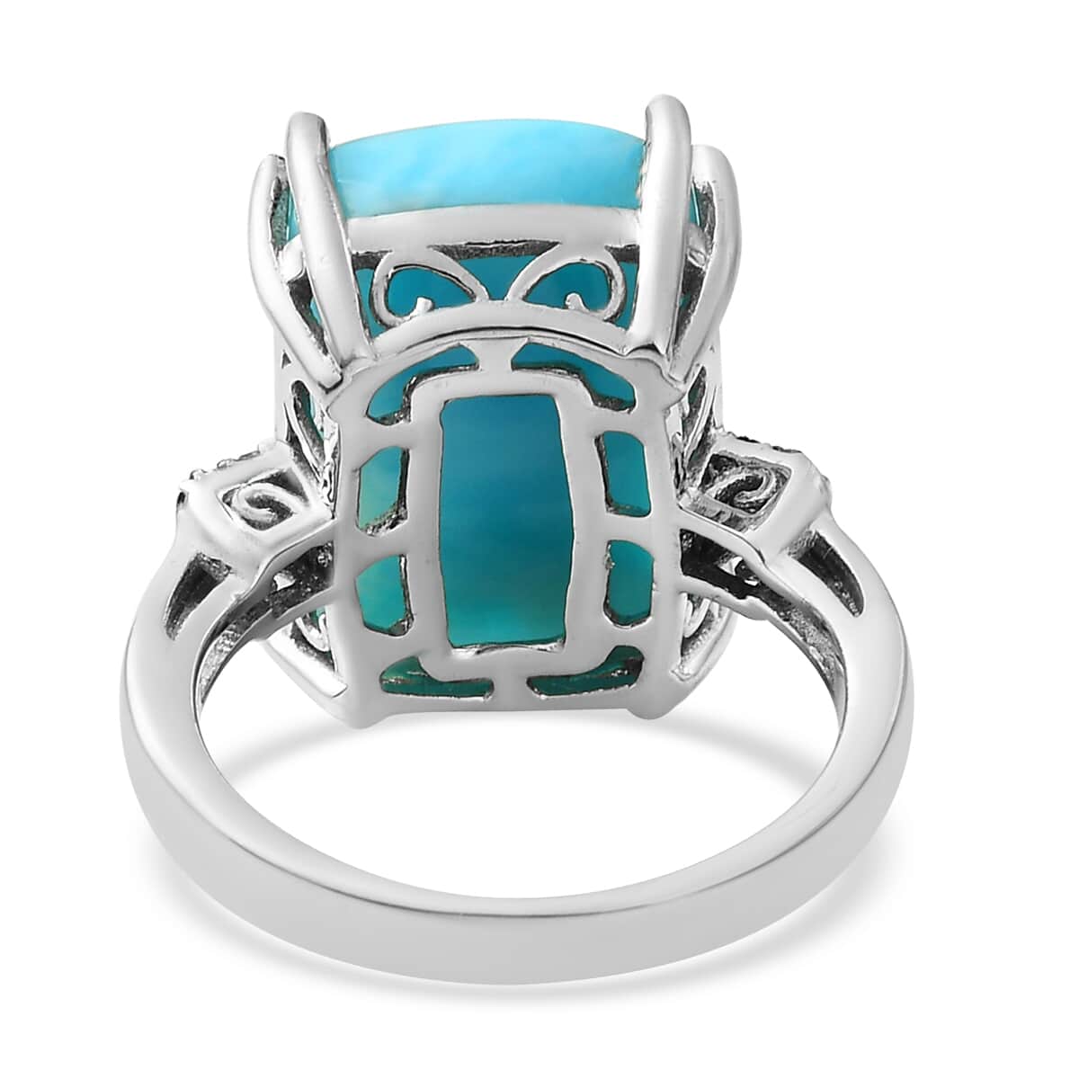 Larimar and Blue Diamond Ring in Platinum Over Sterling Silver (Size 7.0) 12.35 ctw image number 4