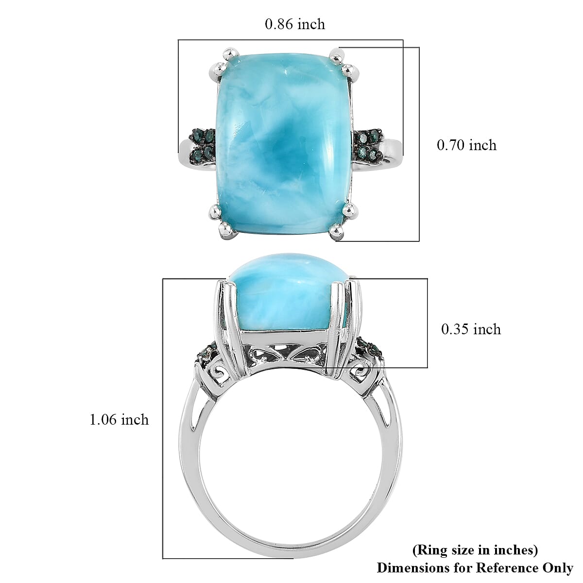 Buy Larimar and Blue Diamond Ring in Platinum Over Sterling Silver