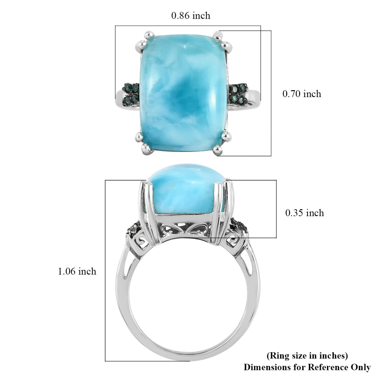 Larimar and Blue Diamond Ring in Platinum Over Sterling Silver (Size 7.0) 12.35 ctw image number 5