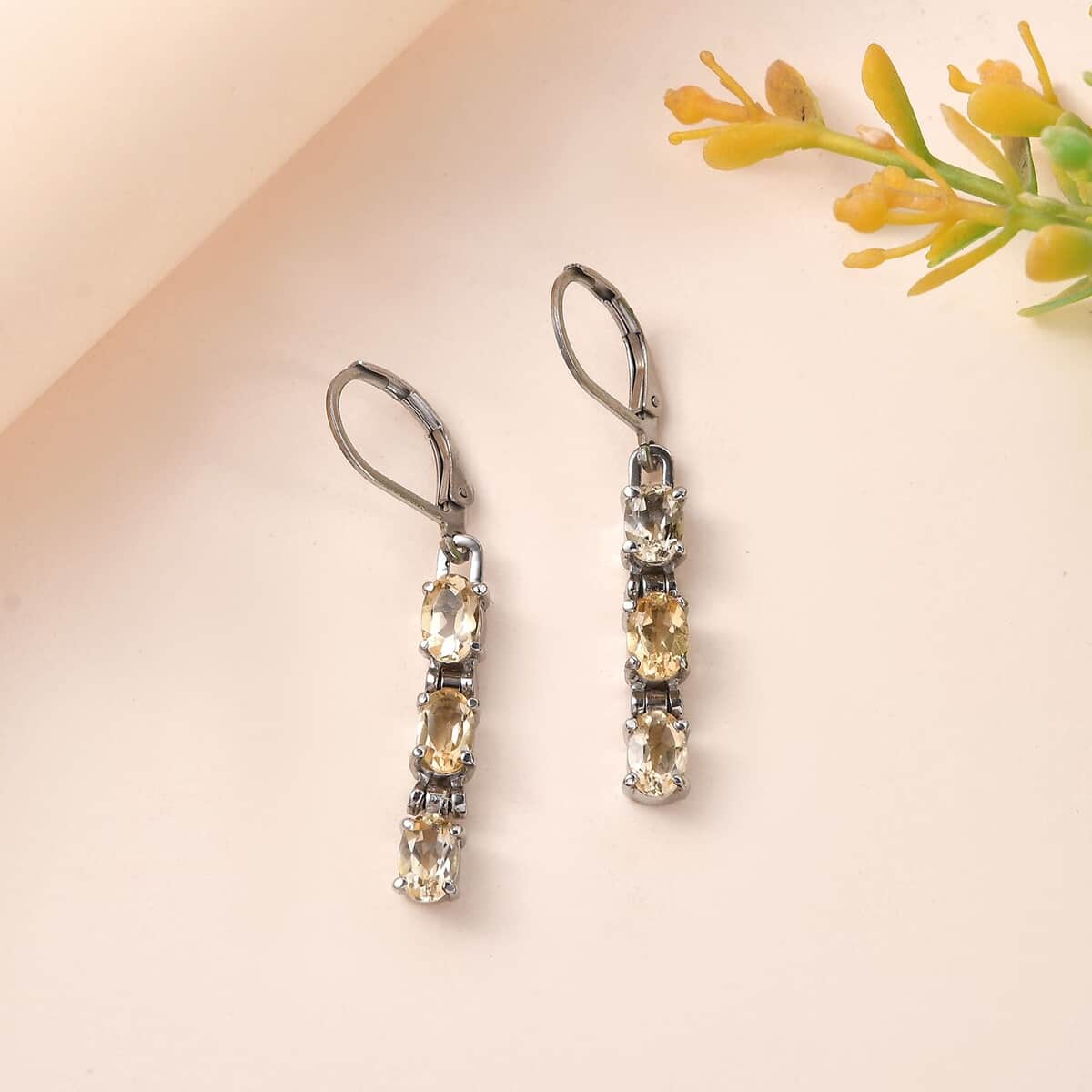 Brazilian Citrine Lever Back Earrings in Stainless Steel 2.60 ctw image number 1