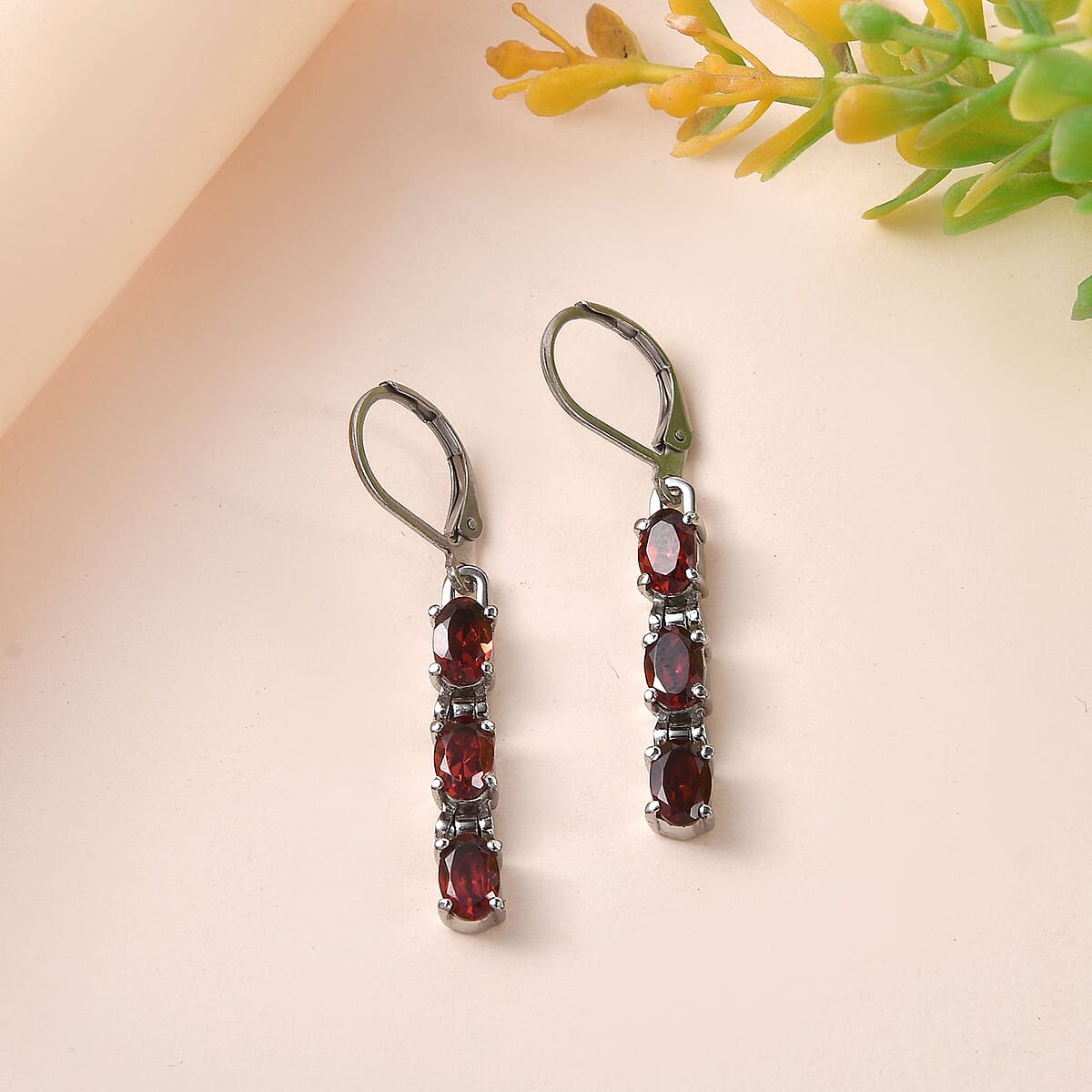 Mozambique Garnet Lever Back Earrings in Stainless Steel 3.60 ctw image number 1