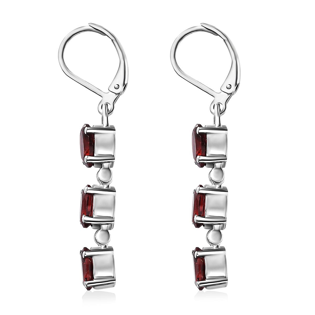 Mozambique Garnet Lever Back Earrings in Stainless Steel 3.60 ctw image number 3