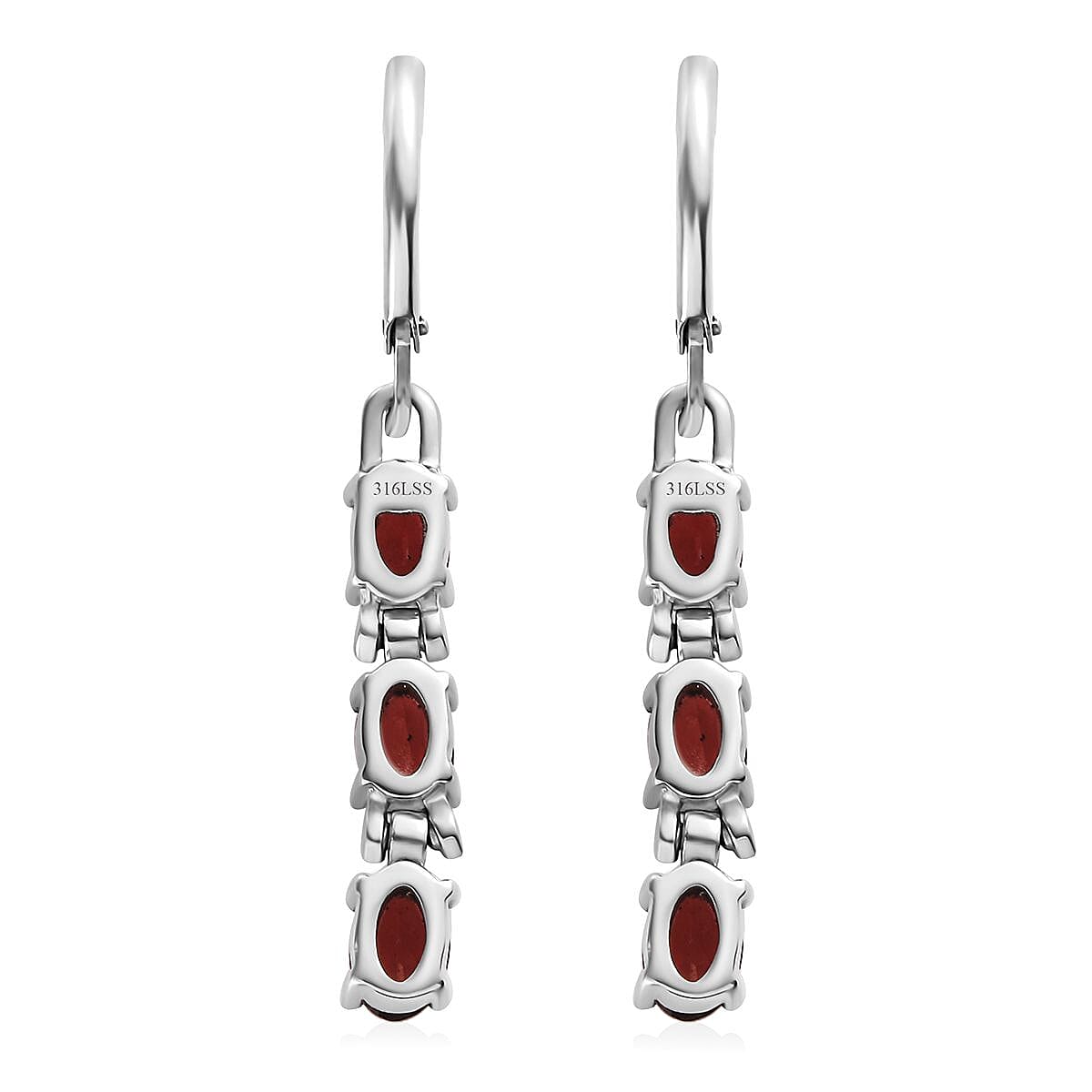 Mozambique Garnet Lever Back Earrings in Stainless Steel 3.60 ctw image number 4