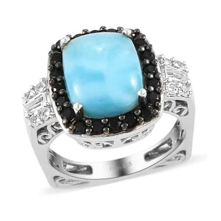 Larimar and Multi Gemstone Ring in Rhodium & Platinum Over Sterling Silver (Size 10.0) 5.65 ctw image number 0