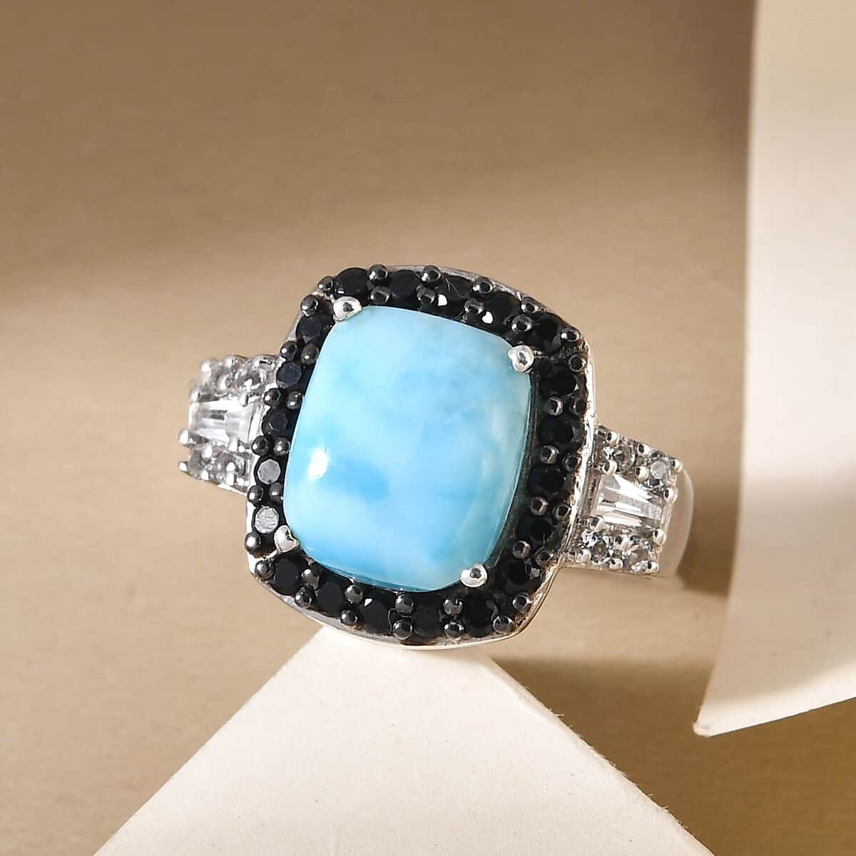 Larimar and Multi Gemstone Ring in Rhodium & Platinum Over Sterling Silver (Size 10.0) 5.65 ctw image number 1