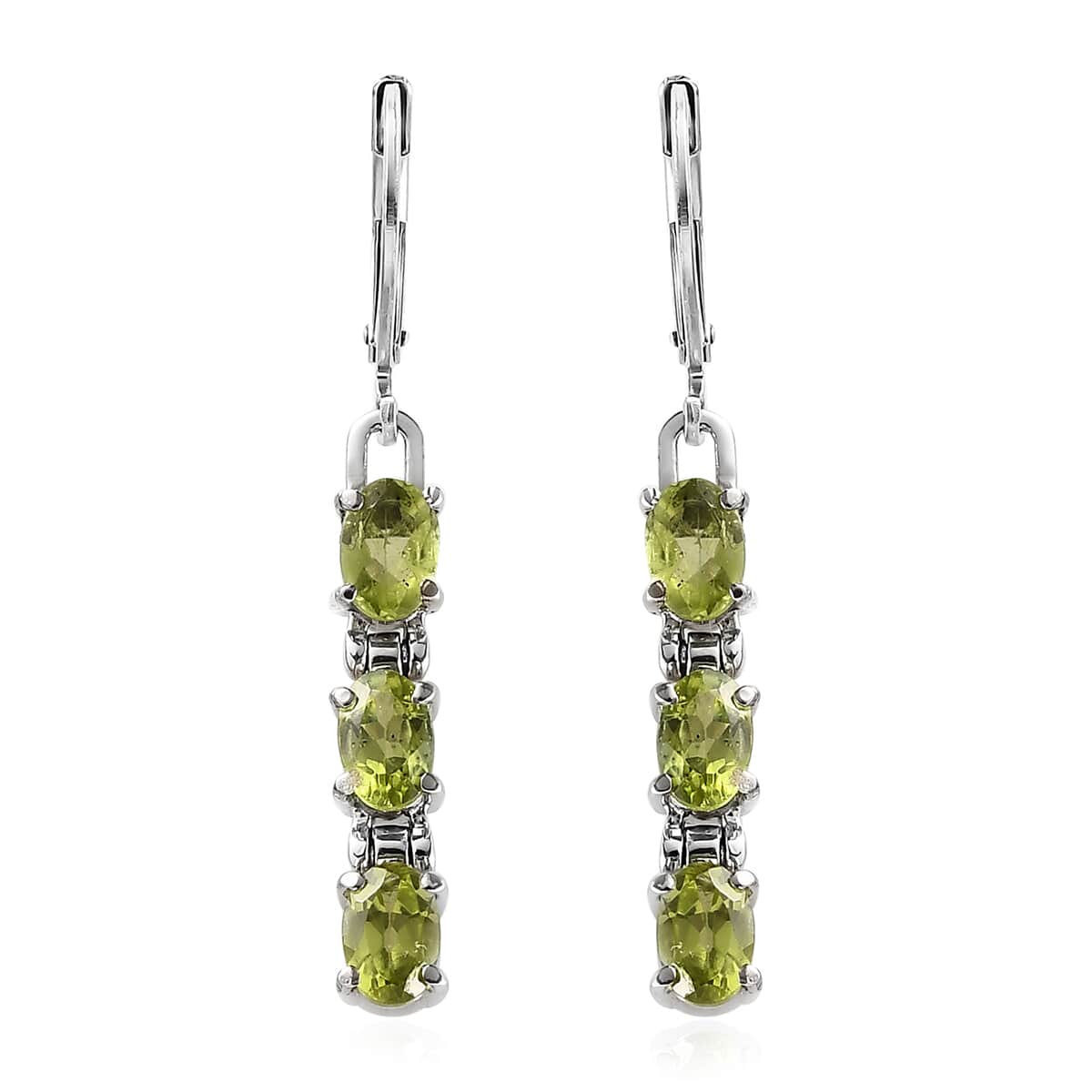 Peridot Lever Back Earrings in Stainless Steel 2.75 ctw image number 0