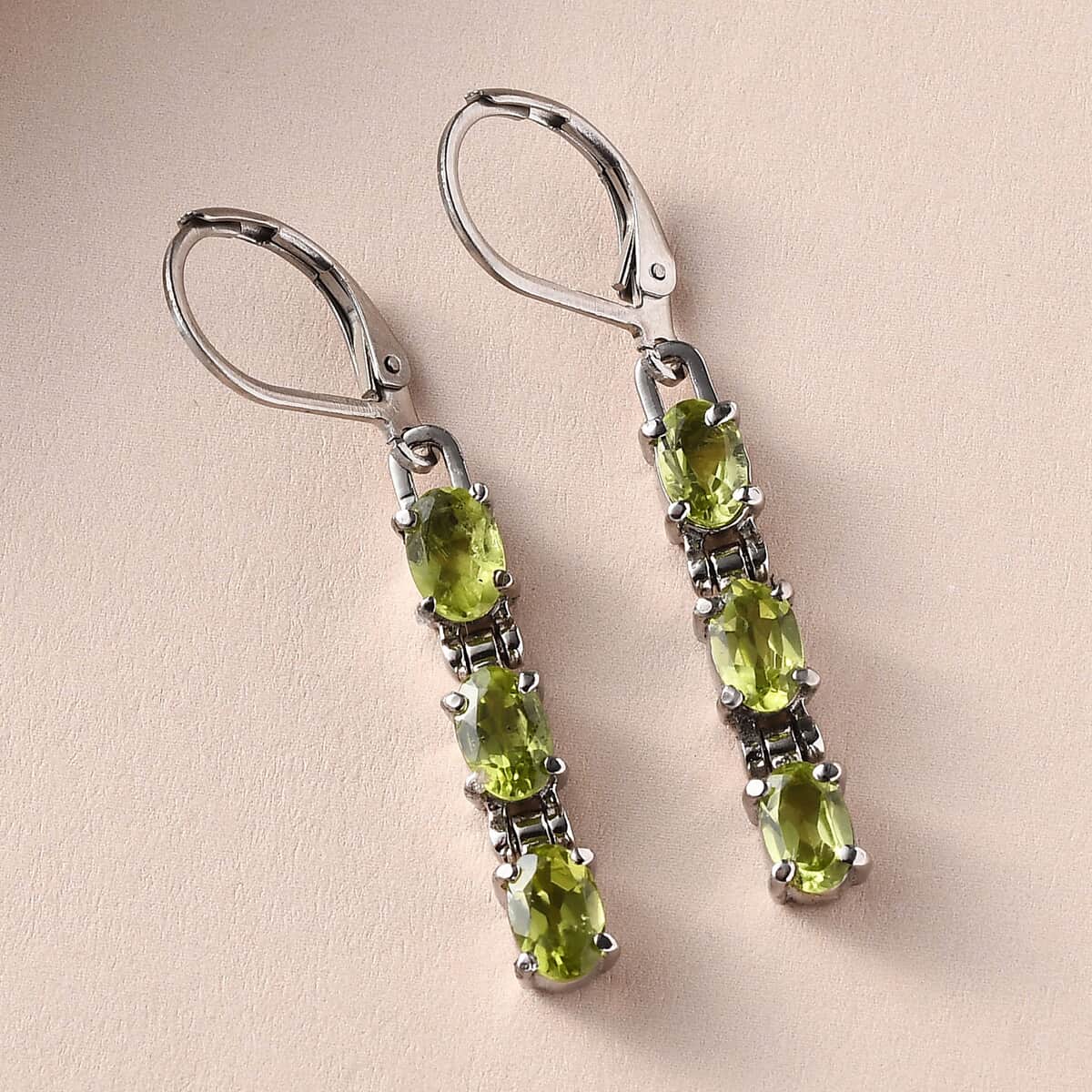 Peridot Lever Back Earrings in Stainless Steel 2.75 ctw image number 1