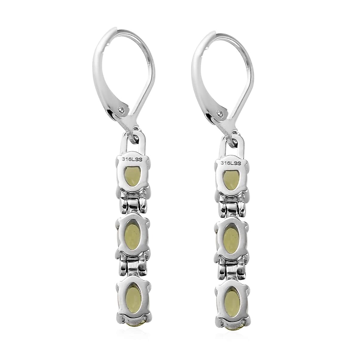 Peridot Lever Back Earrings in Stainless Steel 2.75 ctw image number 3