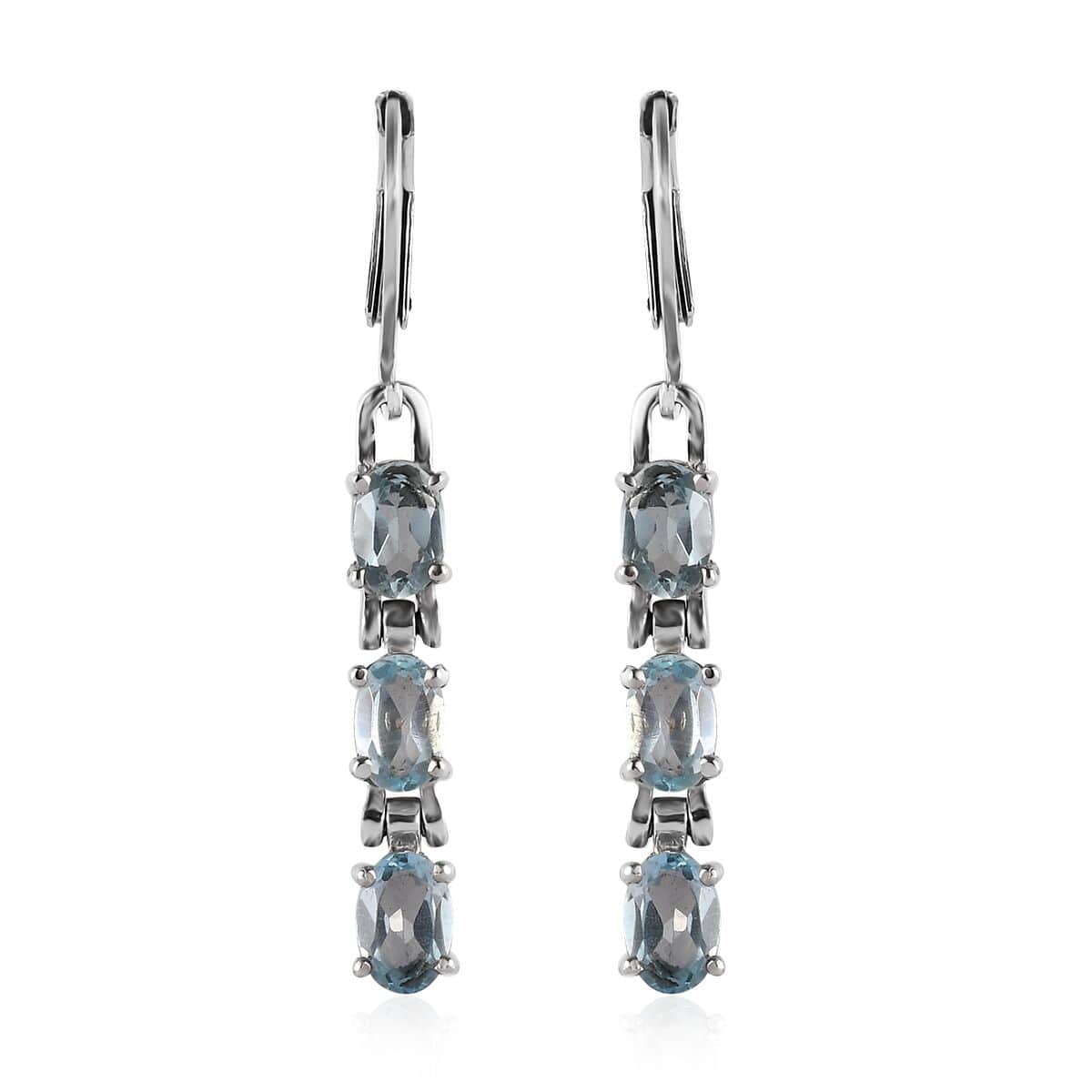 Sky Blue Topaz Lever Back Earrings in Stainless Steel 3.75 ctw image number 0