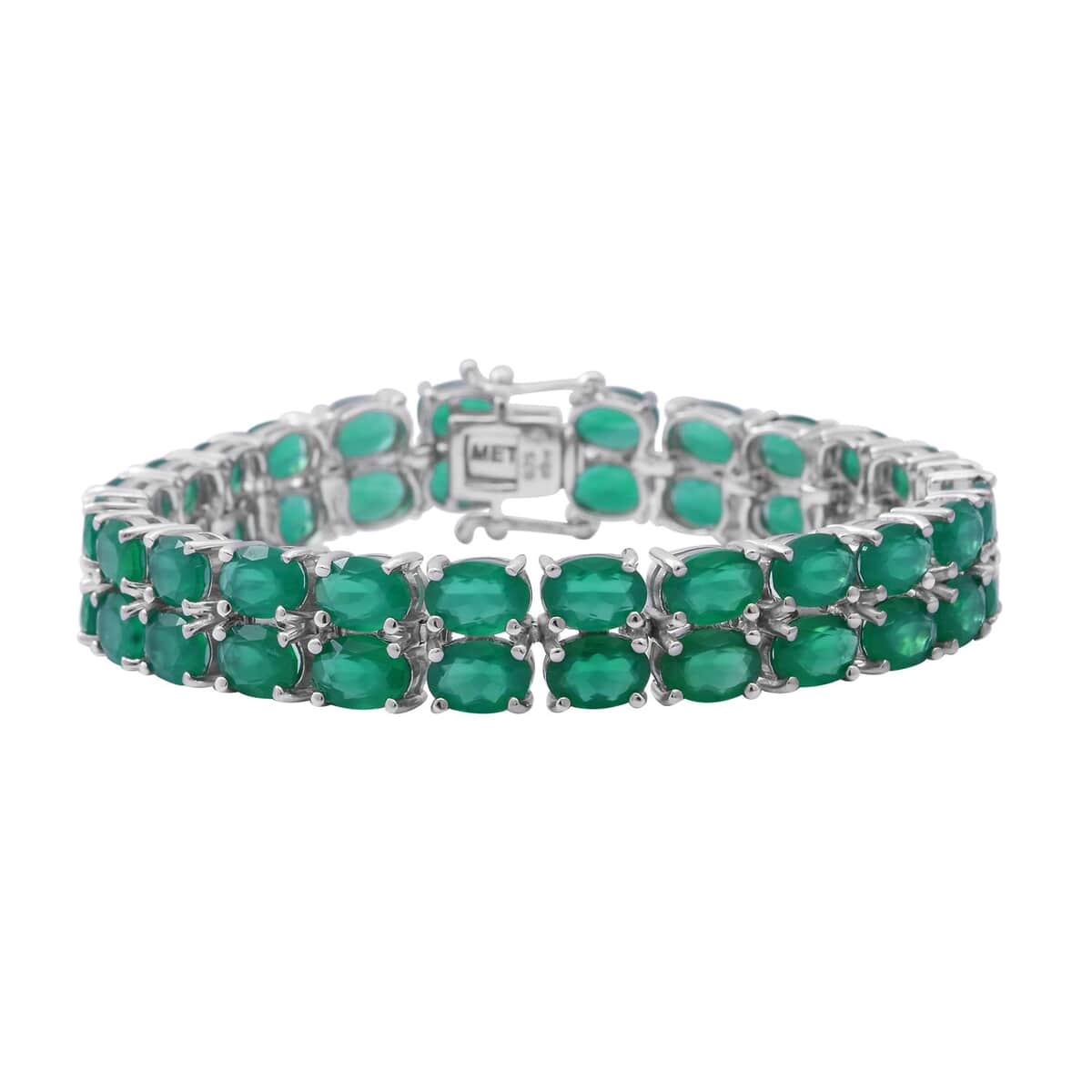 Verde Onyx Double Row Tennis Bracelet in Platinum Over Sterling Silver (6.50 In) 32.15 ctw image number 0