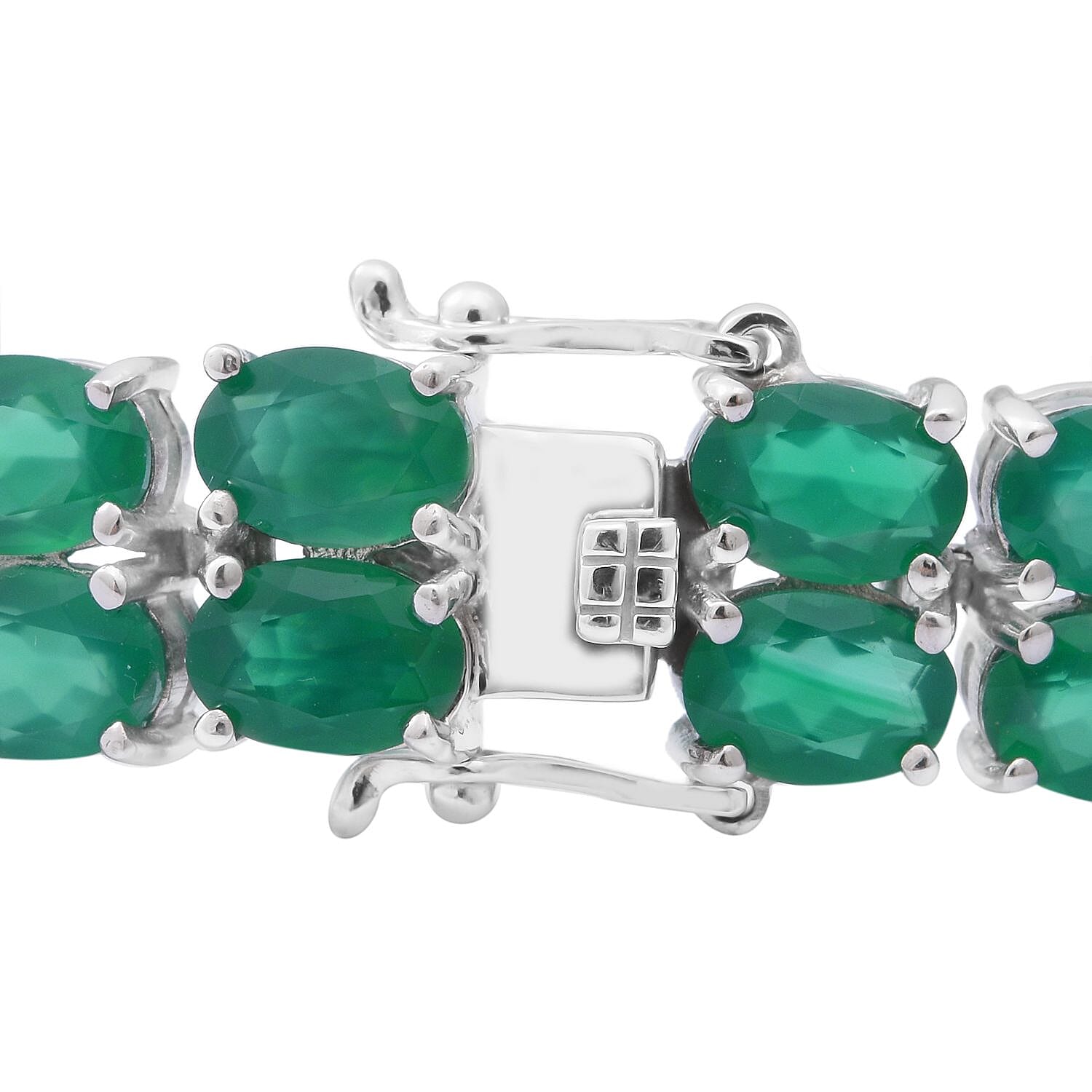 Verde Onyx Double Row Tennis Bracelet in Platinum Over Sterling Silver (6.50 In) 32.15 ctw