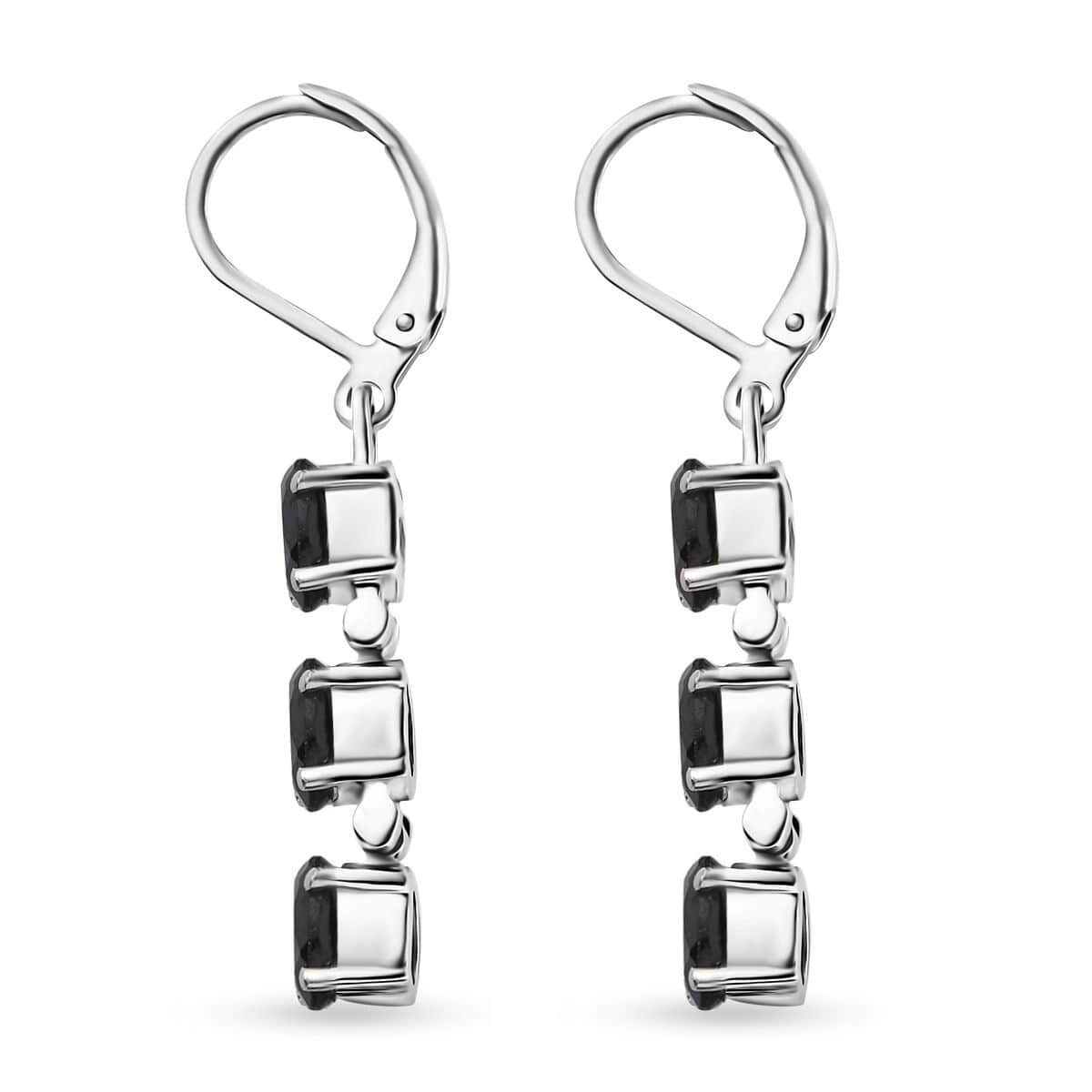 Thai Black Spinel Lever Back Earrings in Stainless Steel 3.35 ctw image number 3