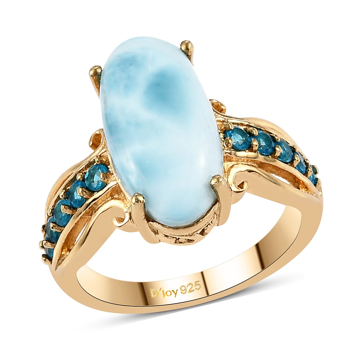 Larimar and Malgache Neon Apatite Ring in Vermeil Yellow Gold Over Sterling Silver (Size 10.0) 5.50 ctw