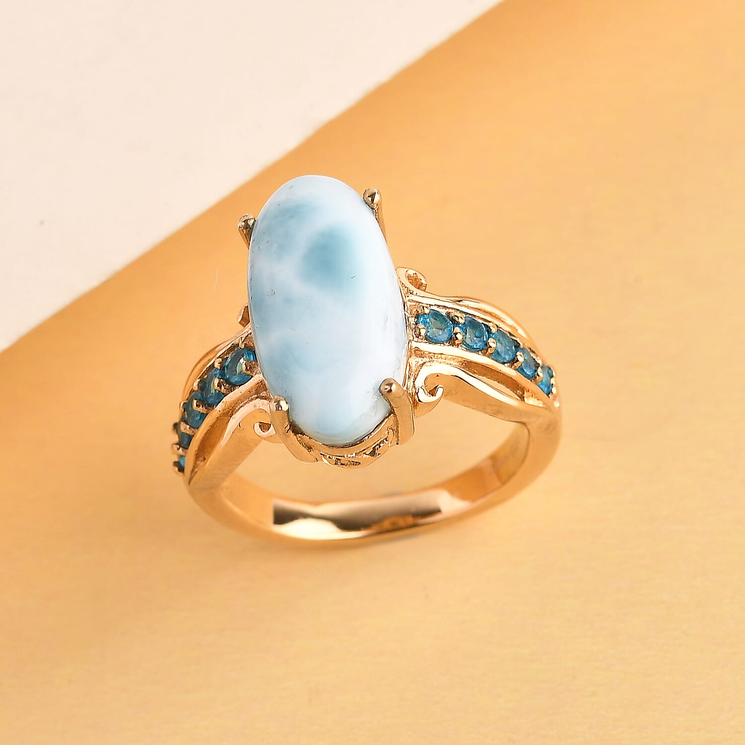 Larimar and Malgache Neon Apatite Ring in Vermeil Yellow Gold Over Sterling Silver (Size 10.0) 5.50 ctw