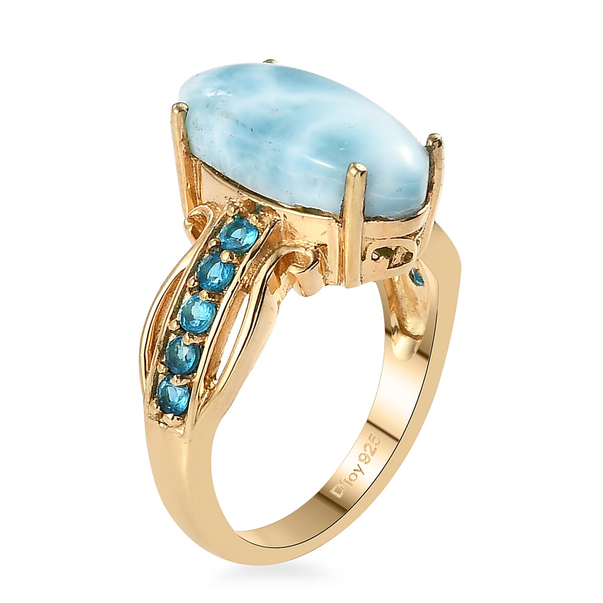 Larimar and Malgache Neon Apatite Ring in Vermeil Yellow Gold Over Sterling Silver (Size 10.0) 5.50 ctw