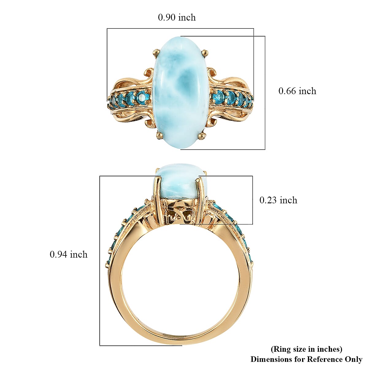 Larimar and Malgache Neon Apatite Ring in Vermeil Yellow Gold Over Sterling Silver (Size 10.0) 5.50 ctw