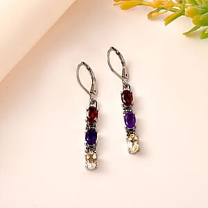 Multi Gemstone Lever Back Earrings in Stainless Steel 2.90 ctw