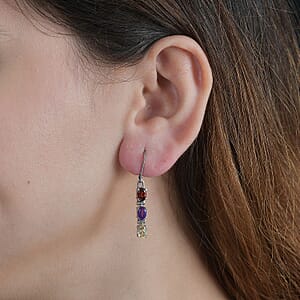 Multi Gemstone Lever Back Earrings in Stainless Steel 2.90 ctw