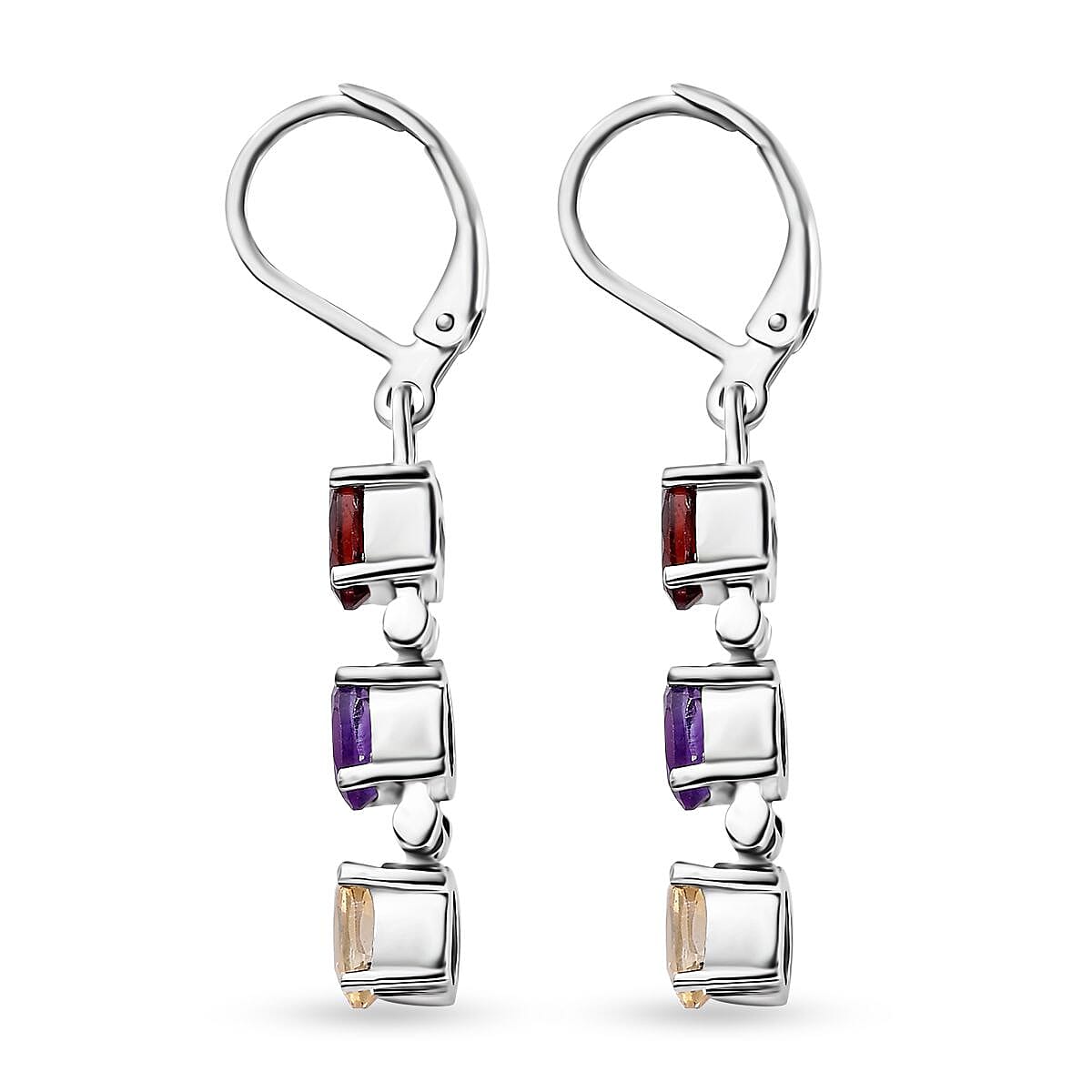 Multi Gemstone Lever Back Earrings in Stainless Steel 2.90 ctw image number 3