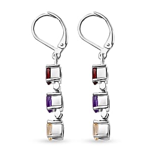 Multi Gemstone Lever Back Earrings in Stainless Steel 2.90 ctw