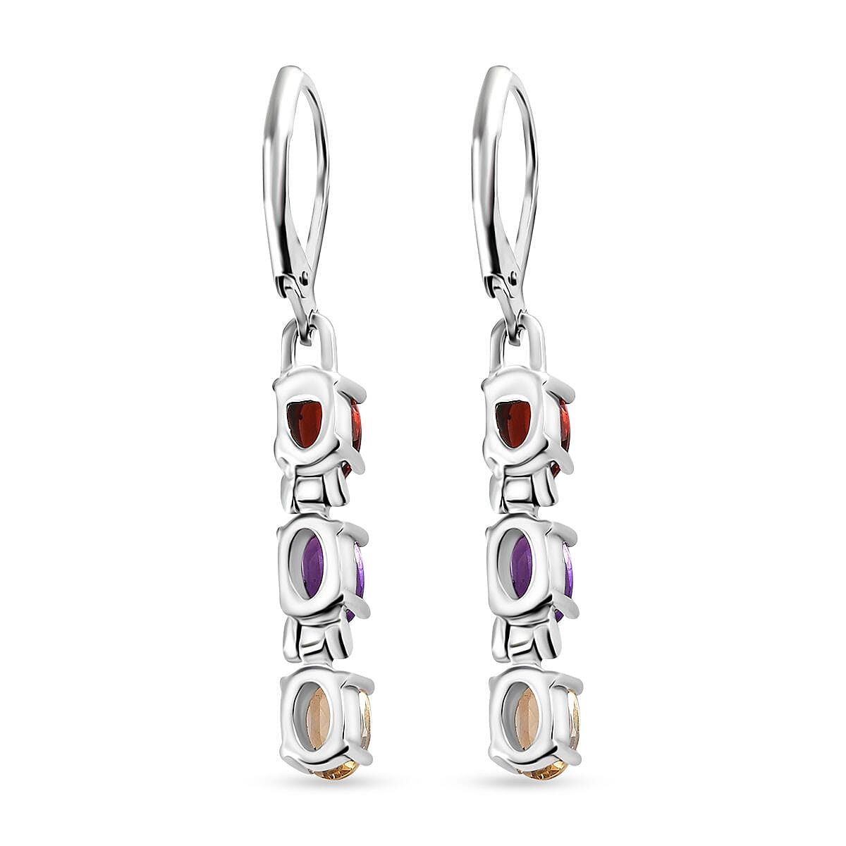 Multi Gemstone Lever Back Earrings in Stainless Steel 2.90 ctw image number 4