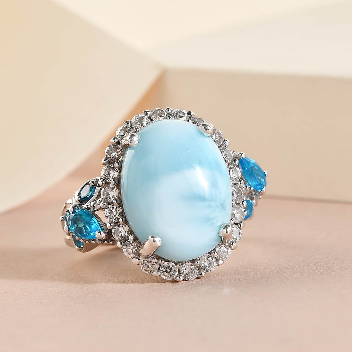Larimar and Multi Gemstone Ring in Platinum Over Sterling Silver 12.00 ctw image number 1