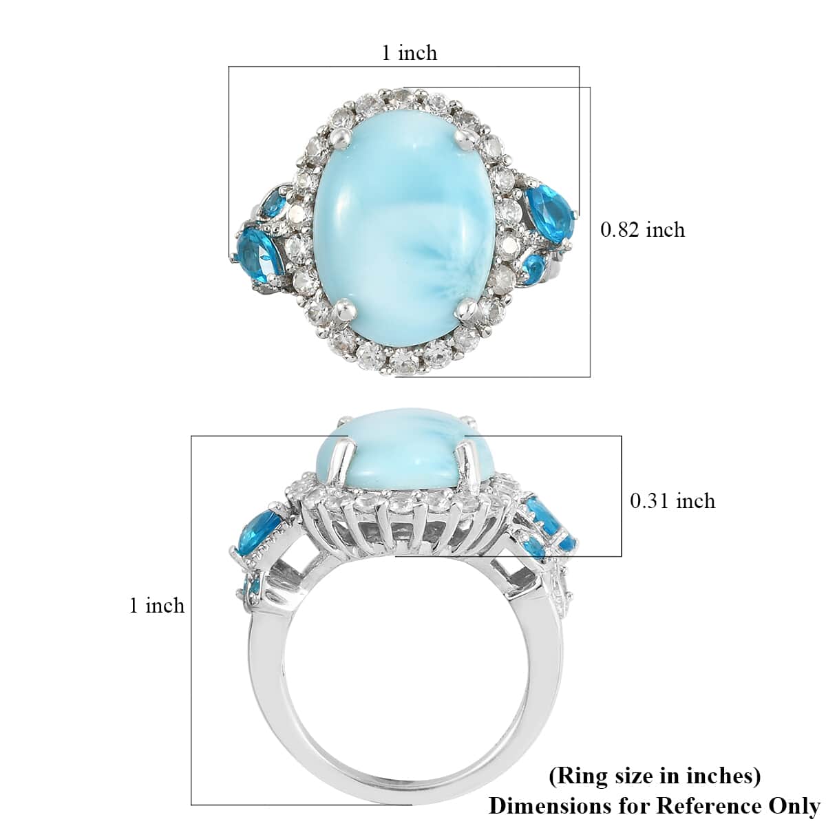 Larimar and Multi Gemstone Ring in Platinum Over Sterling Silver 12.00 ctw image number 5