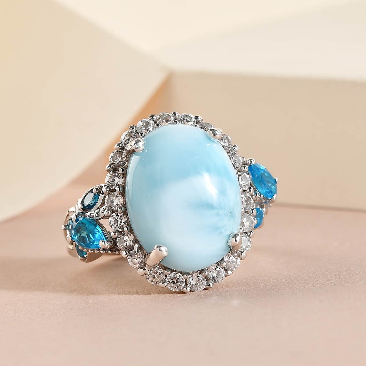 Larimar and Multi Gemstone Ring in Platinum Over Sterling Silver (Size 6.0) 12.00 ctw image number 1