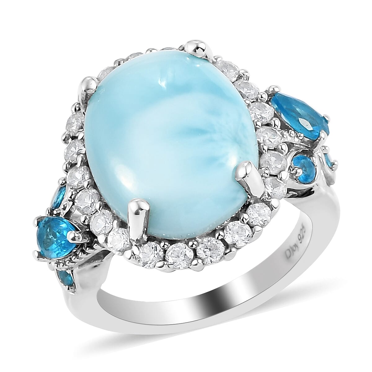 Buy Larimar and Multi Gemstone Ring in Platinum Over Sterling