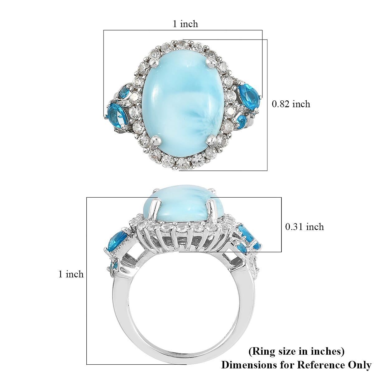 Buy Larimar and Multi Gemstone Ring in Platinum Over Sterling