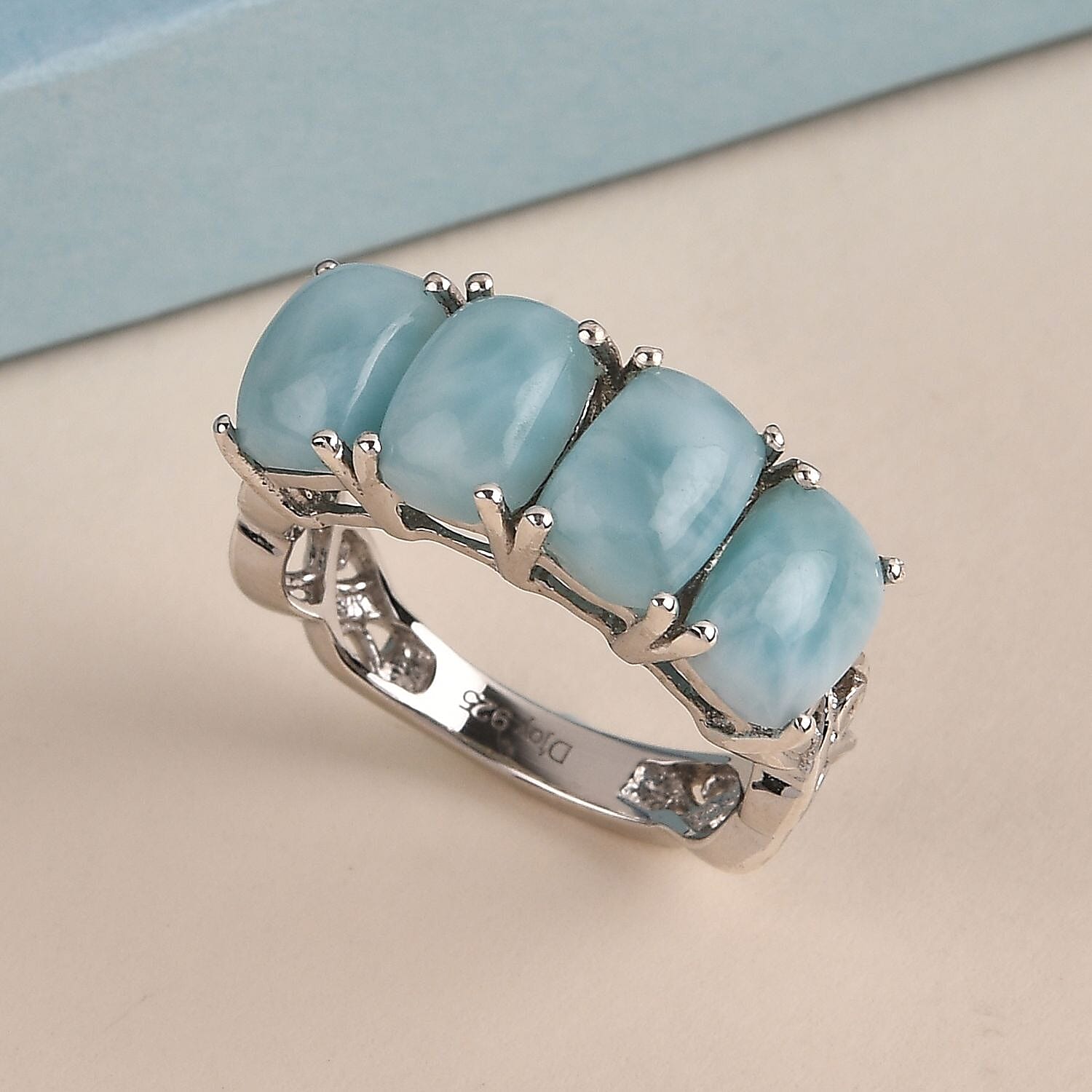 Buy Larimar Ring in Platinum Over Sterling Silver (Size 8.0) 4.50