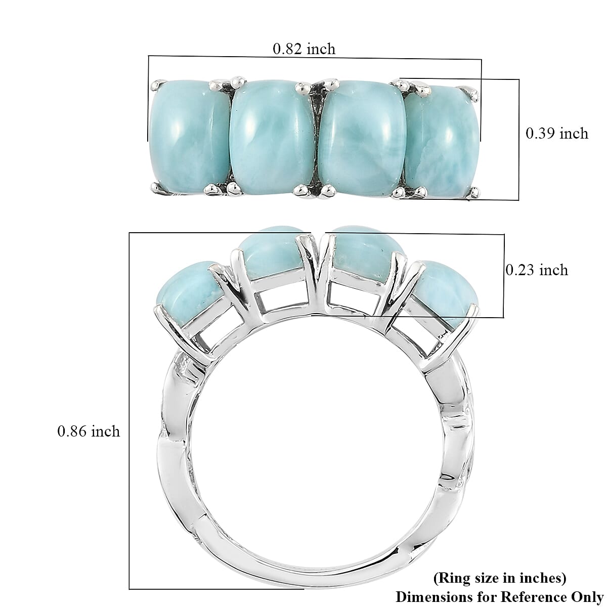 Buy Larimar Ring in Platinum Over Sterling Silver (Size 8.0) 4.50