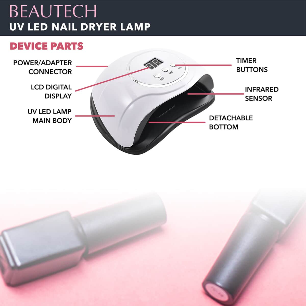 Beautech USB Nail Lamp - White (15 W) (Certificate: CE ROHS, FCC), Cordless LED Nail Lamp for Nails, LED UV Nail Lamp, Advanced Nail Care Spa image number 1