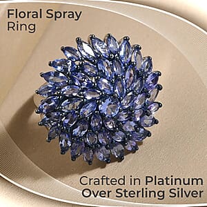 TLV Tanzanite Floral Spray Ring in Platinum Over Sterling Silver (Size 6.0) 5.65 ctw