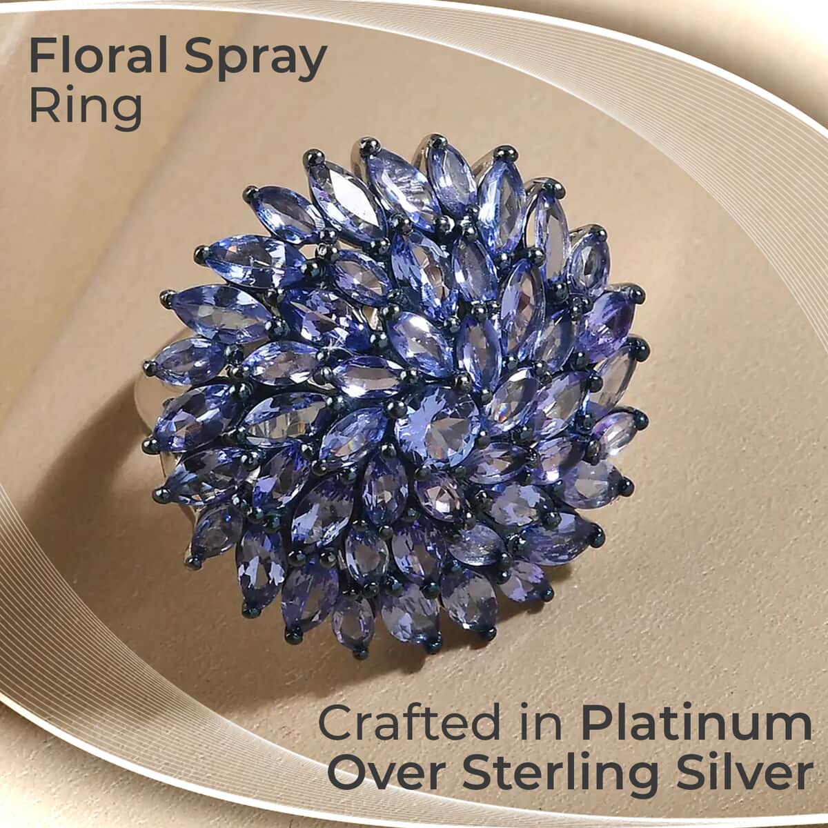 Tanzanite Floral Spray Ring in Platinum Over Sterling Silver (Size 10.0) 5.65 ctw image number 1