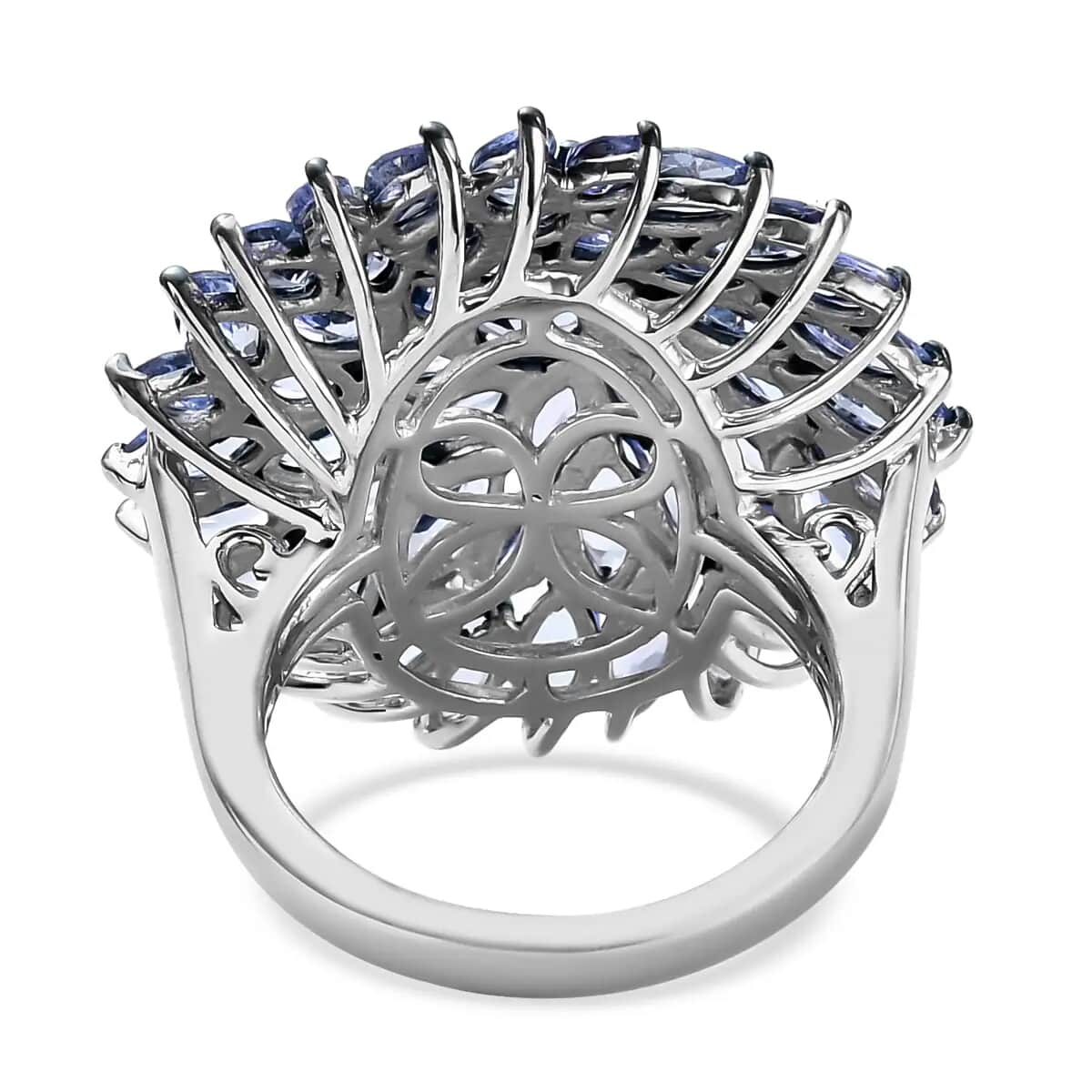 Tanzanite Floral Spray Ring in Platinum Over Sterling Silver (Size 10.0) 5.65 ctw image number 4