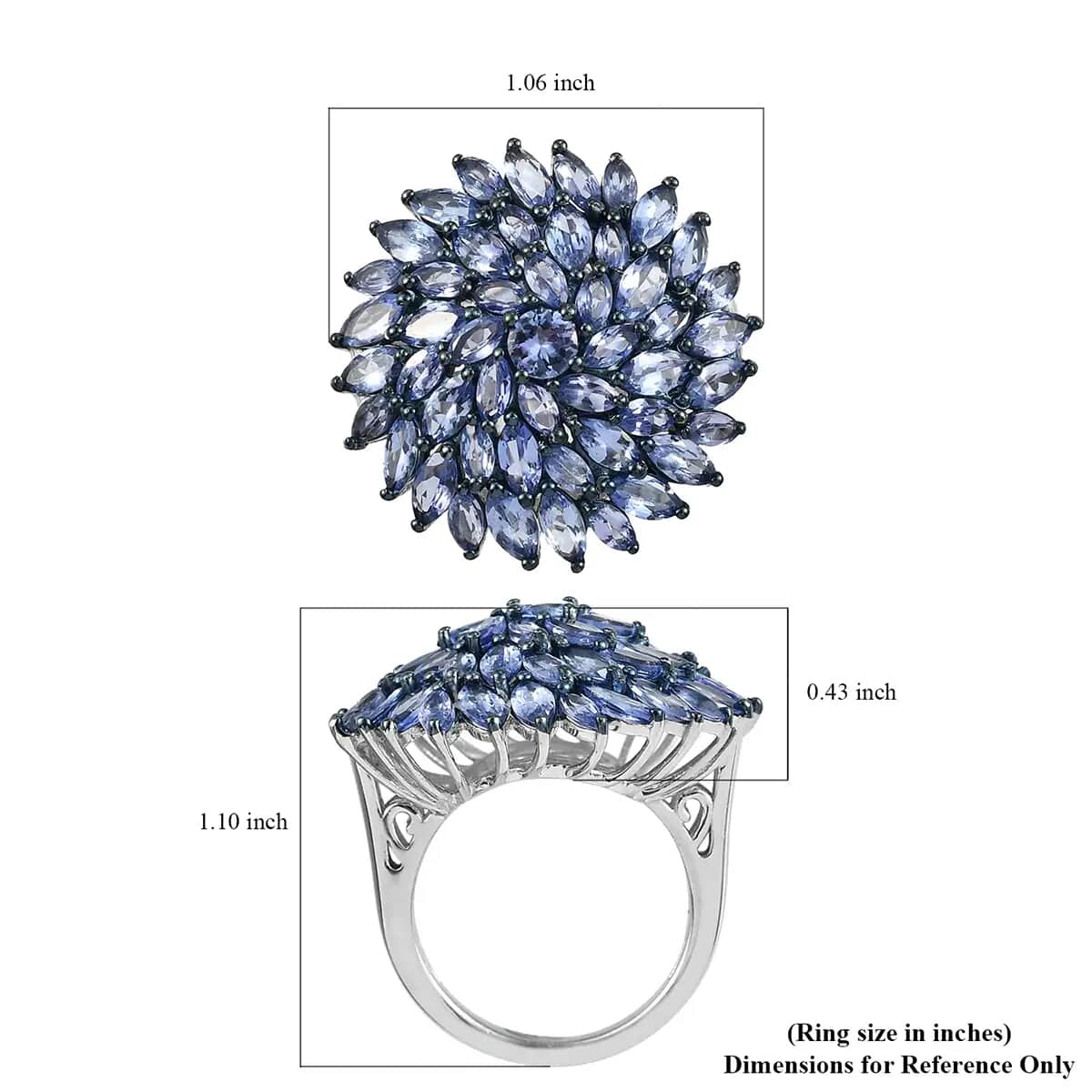TLV Tanzanite Floral Spray Ring in Platinum Over Sterling Silver (Size 6.0) 5.65 ctw image number 6