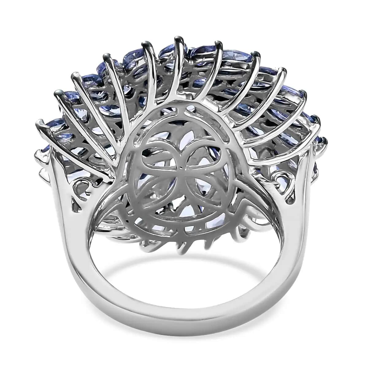 Tanzanite Floral Spray Ring in Platinum Over Sterling Silver (Size 9.0) 5.65 ctw image number 4